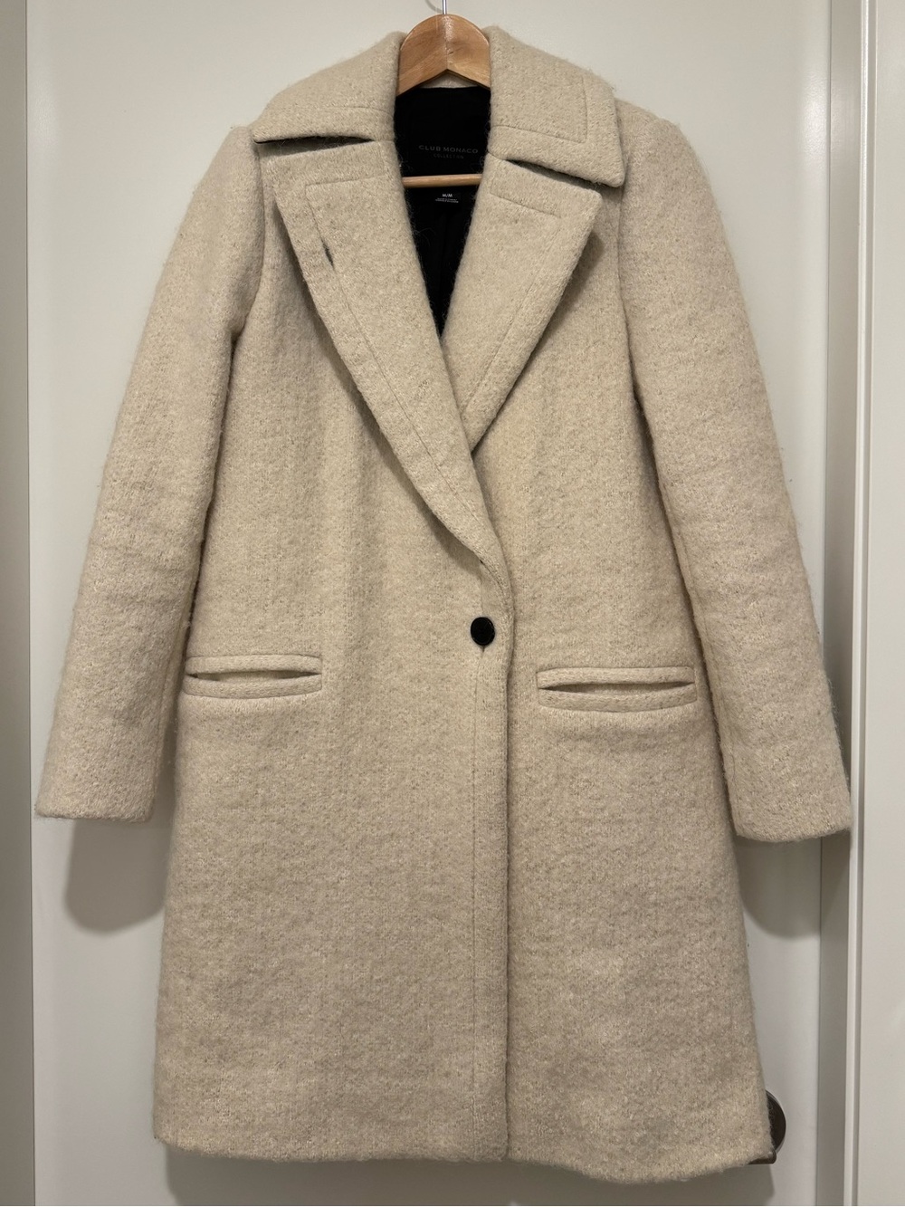 Club Monaco Collection Wool Alpaca Mohair Leather Trim Long Coat M